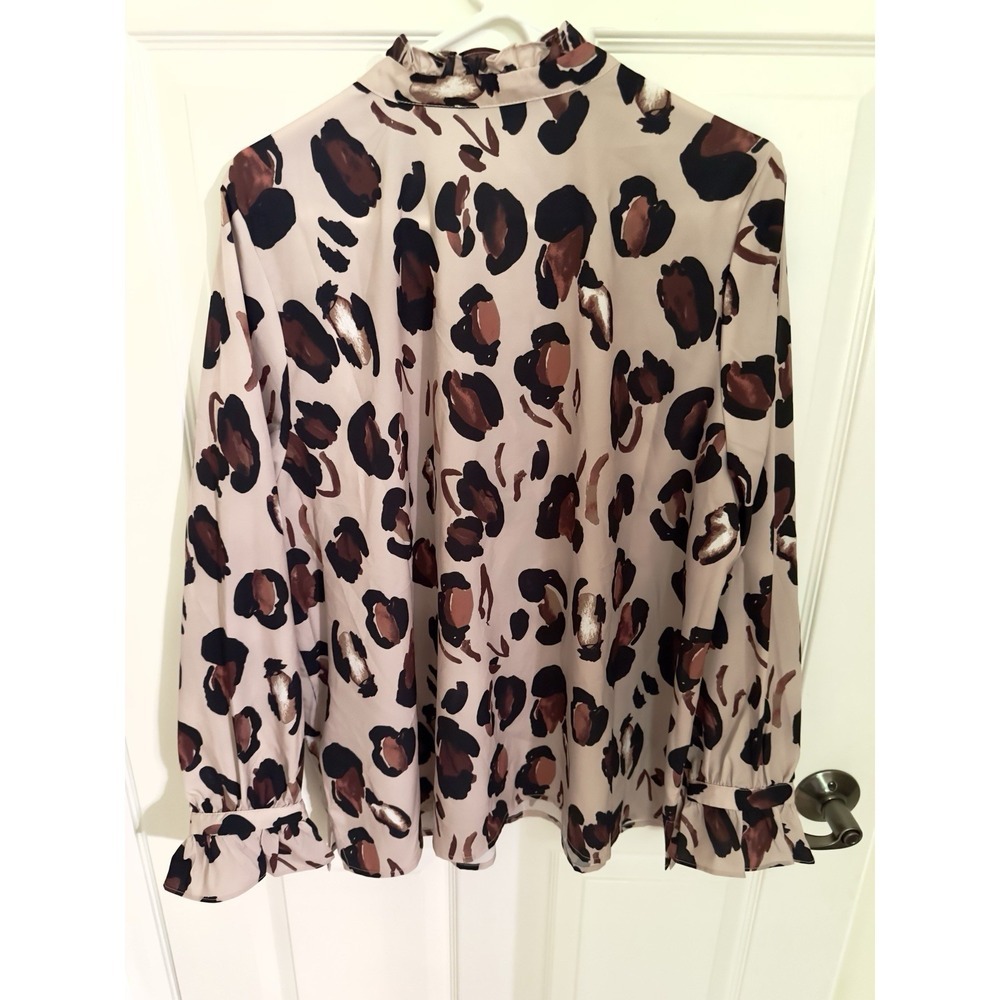 Women's 2xl xxl NWT ELOQUII Brown Black Animal Print Ruffle Blouse Top size 18